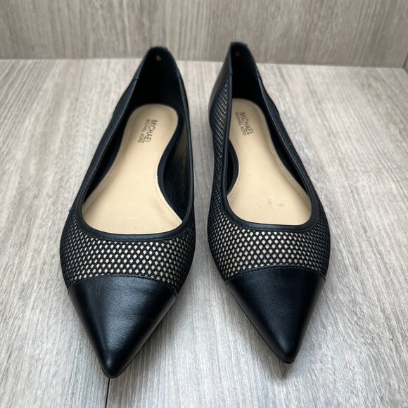 Michael Kors Leilah Flats Womens 6M Leather Mesh Pointed Toe Slip-On Shoes Black - Picture 4 of 11